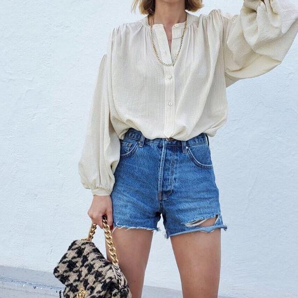 Anine Bing Pants - Anine Bing Gina Denim Shorts - blue sea